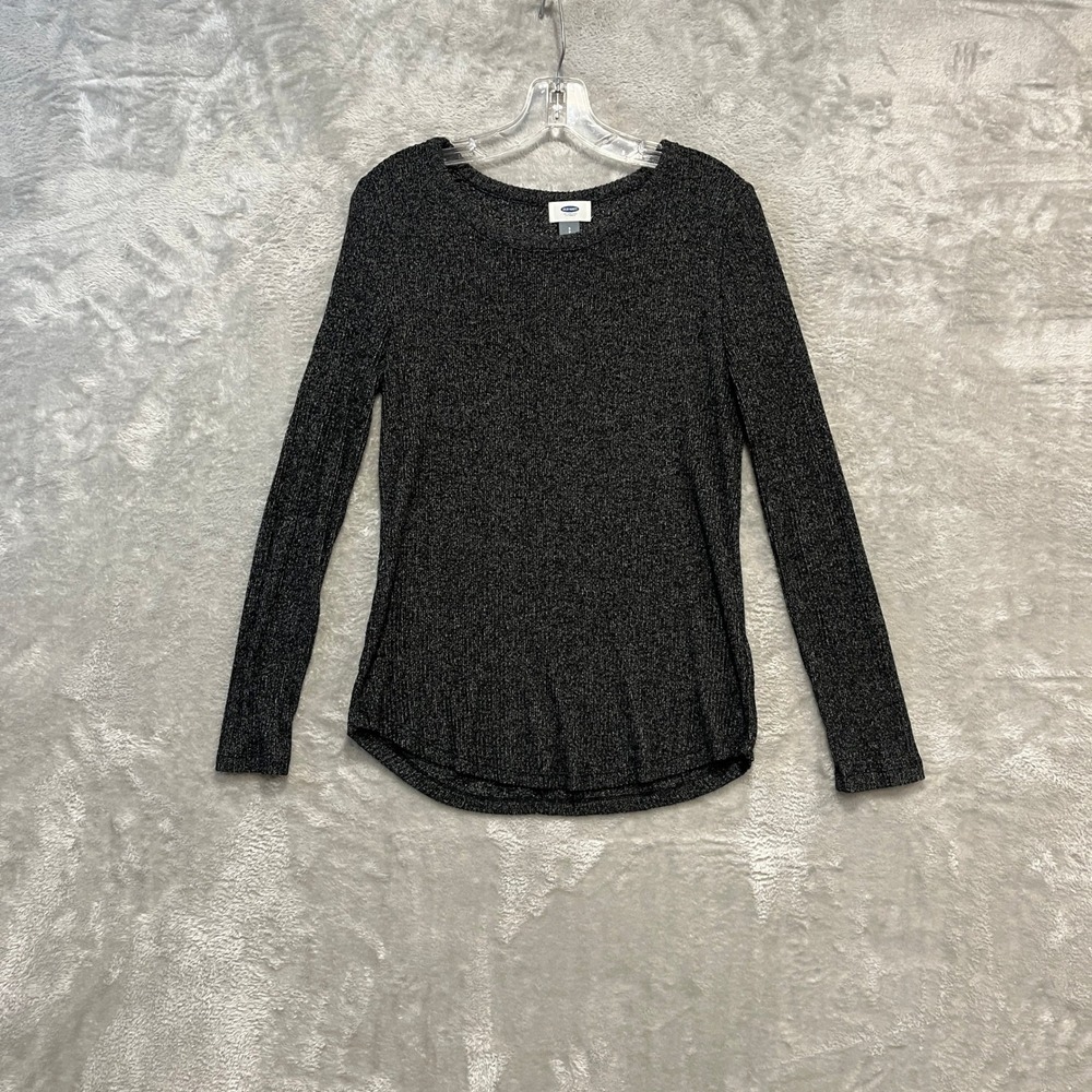 Old Navy Long Sleeve Top Womens Small Gray Ribbed Knit Curved Hem Shirt